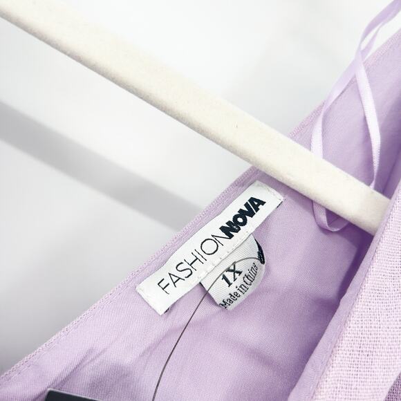 NWT‎ Fashion Nova Preppy Beachy Shirley Linen Blend Mini Dress Size 1X Lavender - Picture 5 of 8